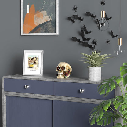 Menschlicher Totenkopf Schädel mit Rosen Naturharz Haloween