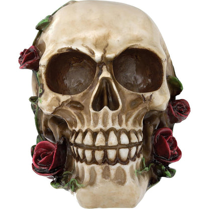 Menschlicher Totenkopf Schädel mit Rosen Naturharz Haloween