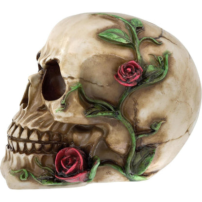 Menschlicher Totenkopf Schädel mit Rosen Naturharz Haloween