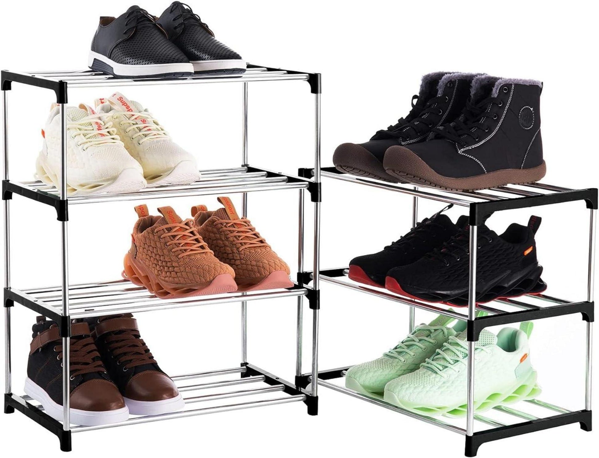 Xerhnan Kleines Schuhregal mit 4 Ebenen, Schuhablage für bis zu 8 Paar Schuhe, Schwarz