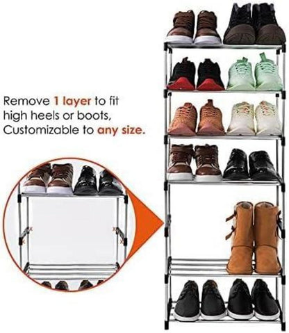 Schuhregal mit 4 Ebenen für 8 Paar Schuhe, Schwarz, Metall-Kunststoff-Mix