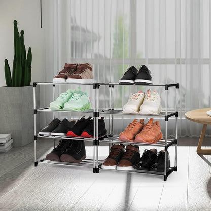 Xerhnan Kleines Schuhregal mit 4 Ebenen, Schuhablage für bis zu 8 Paar Schuhe, Schwarz