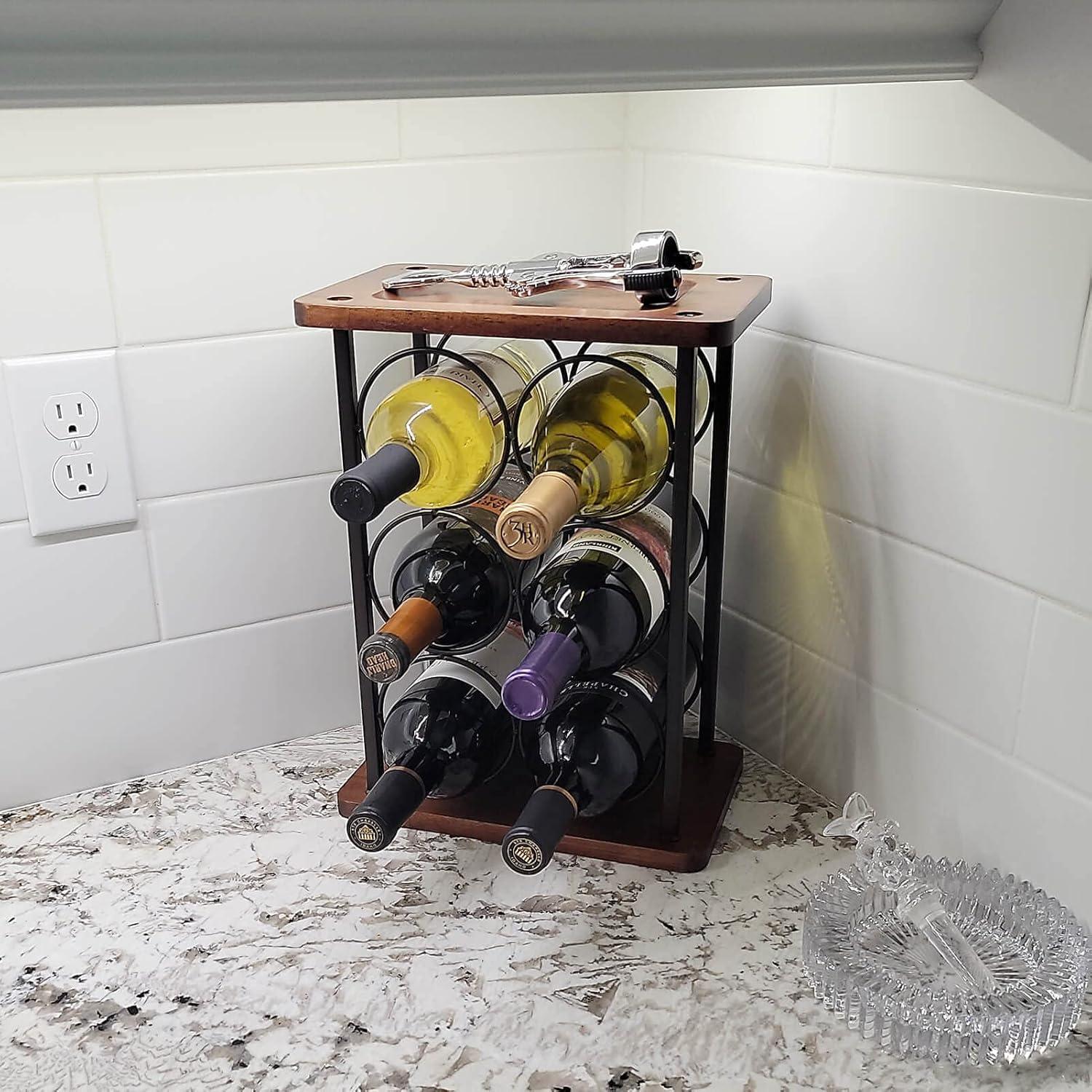 Weinregal 6 Flaschen Holz freistehend Deko Küche Bar Kollektion Display