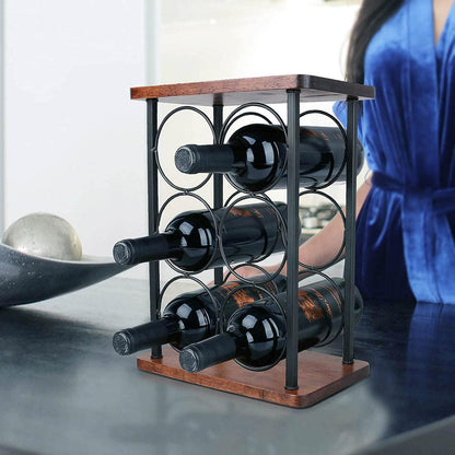 Weinregal Holz freistehend 6 Flaschen Weinflaschenhalter Stand