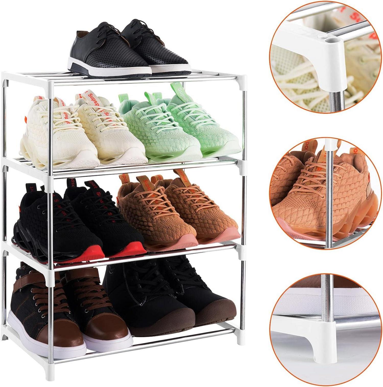 Kleines Schuhregal für 8 Paar Schuhe, 4 Ebenen Weißplatzsparend