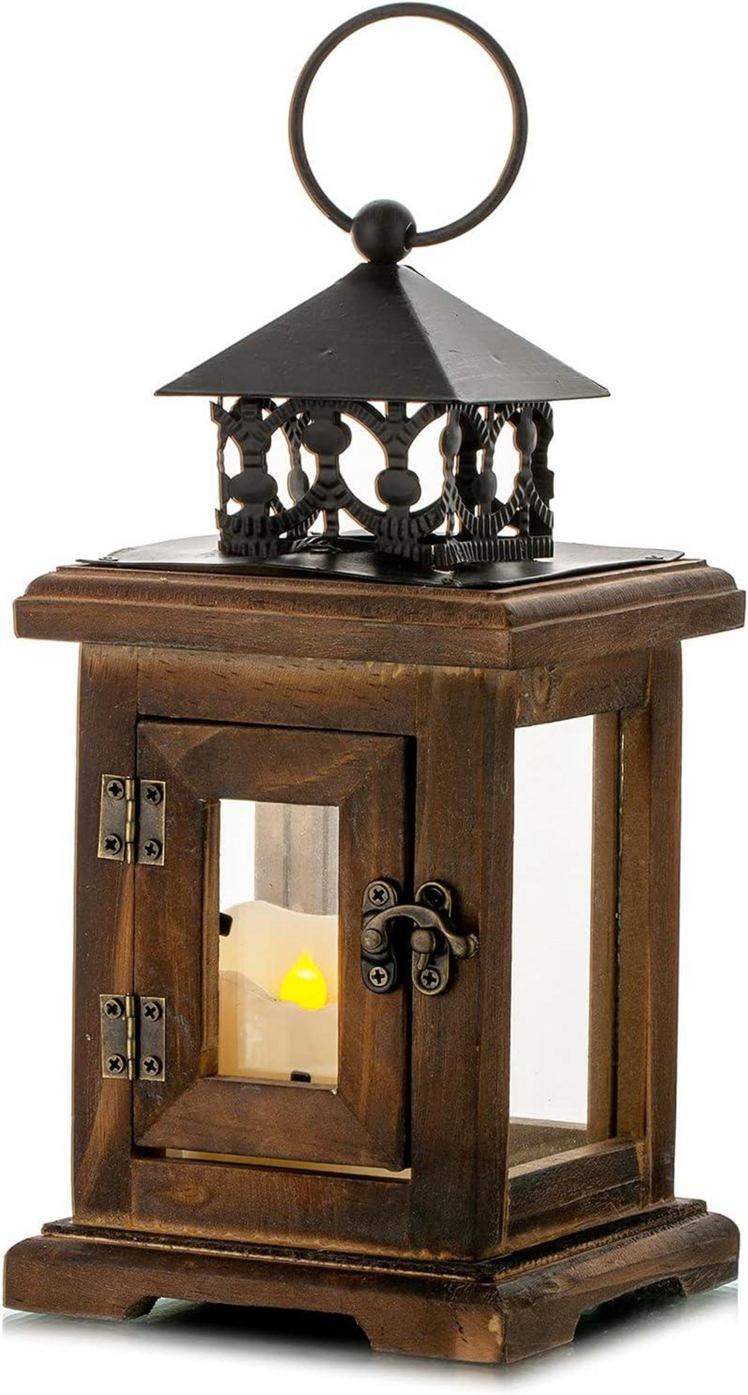 Holz Laterne Kerzenständer Windlicht Rustikal Vintage Outdoor Decor