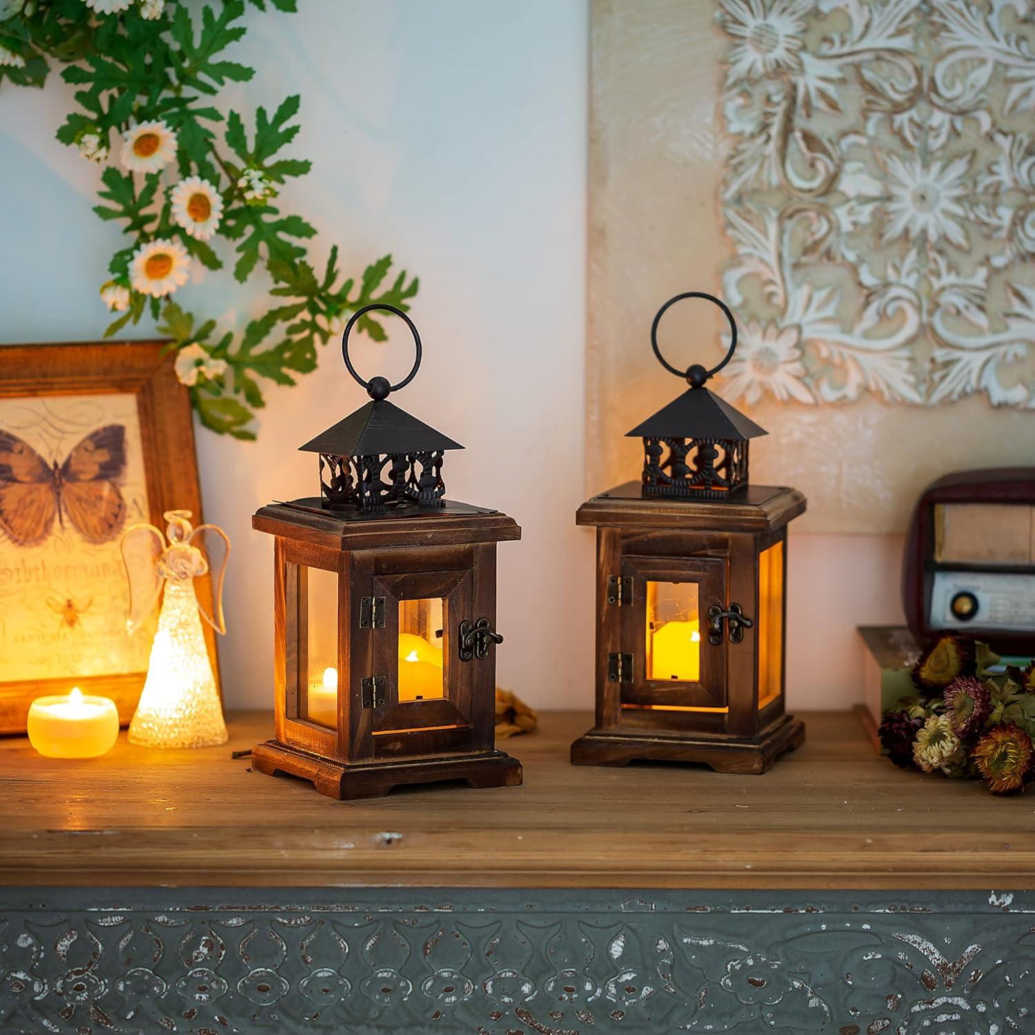 Romadedi Holz Laterne Kerzenständer Windlicht Rustikal