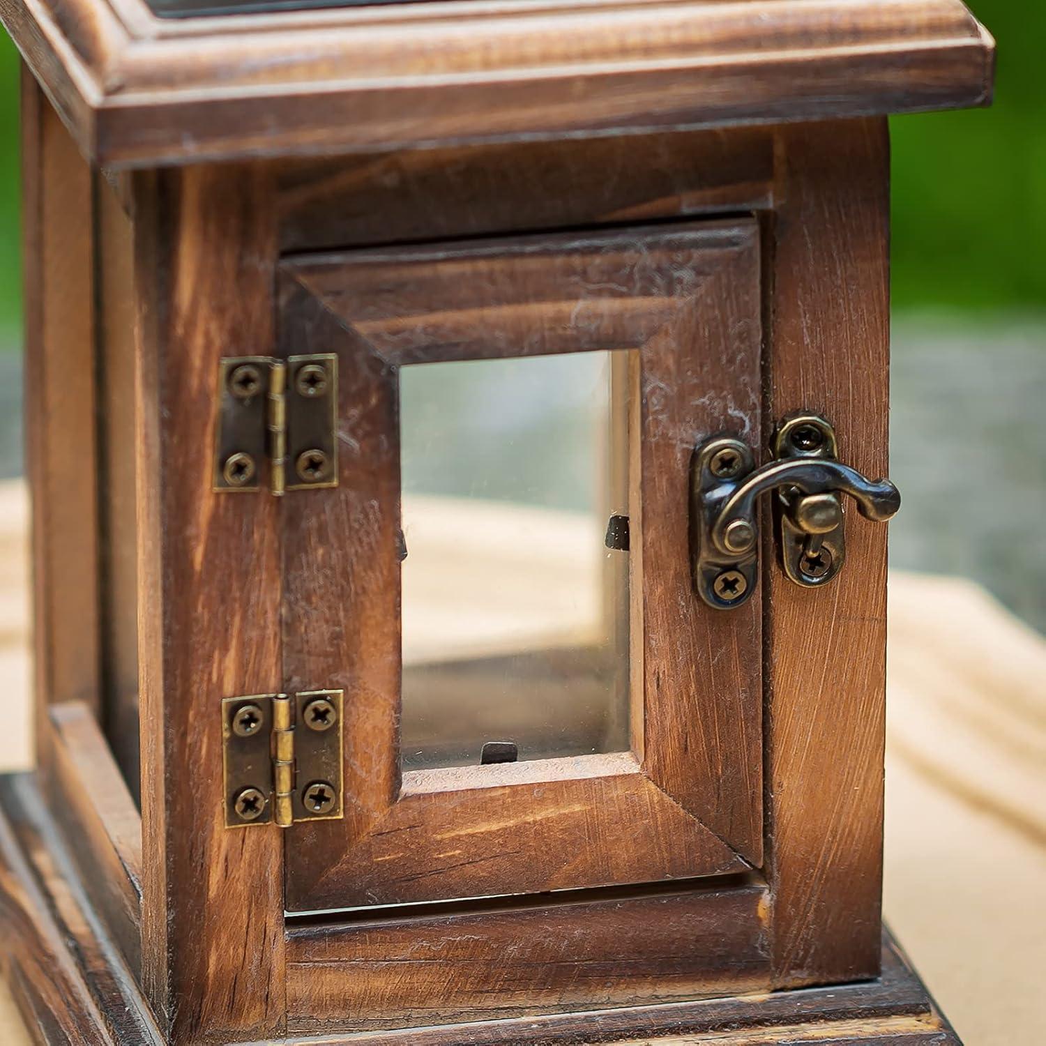 Holz Laterne 23cm Braun Vintage Kerzenständer Windlicht Rustikal