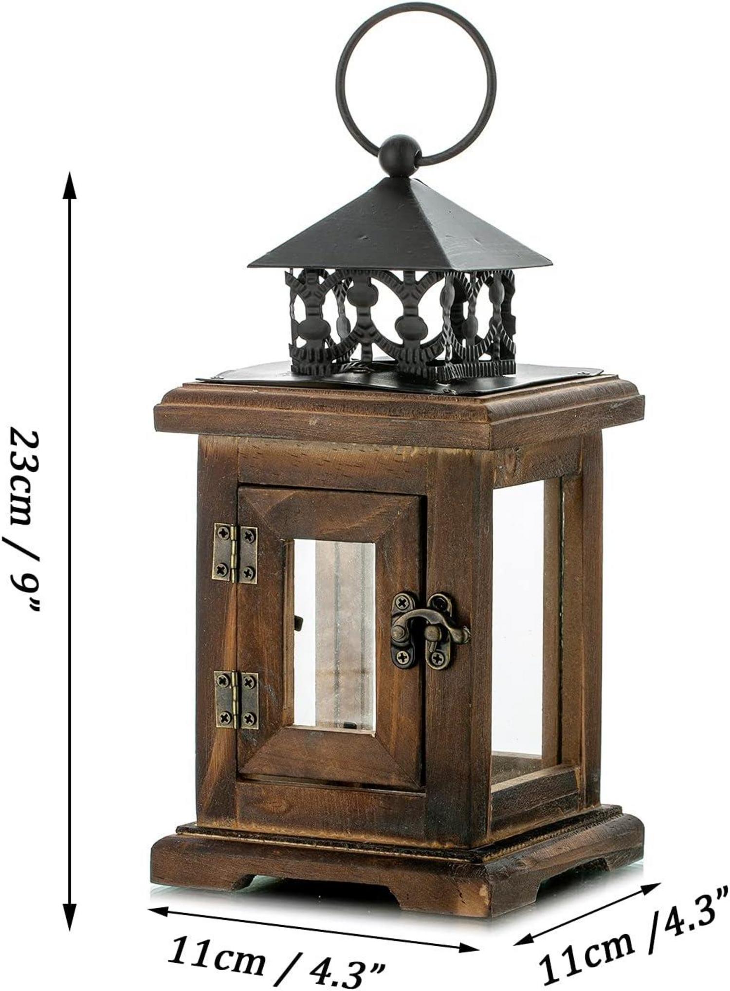 Holz Laterne Kerzenständer Windlicht rustikal Vintage Dekor 23cm Braun