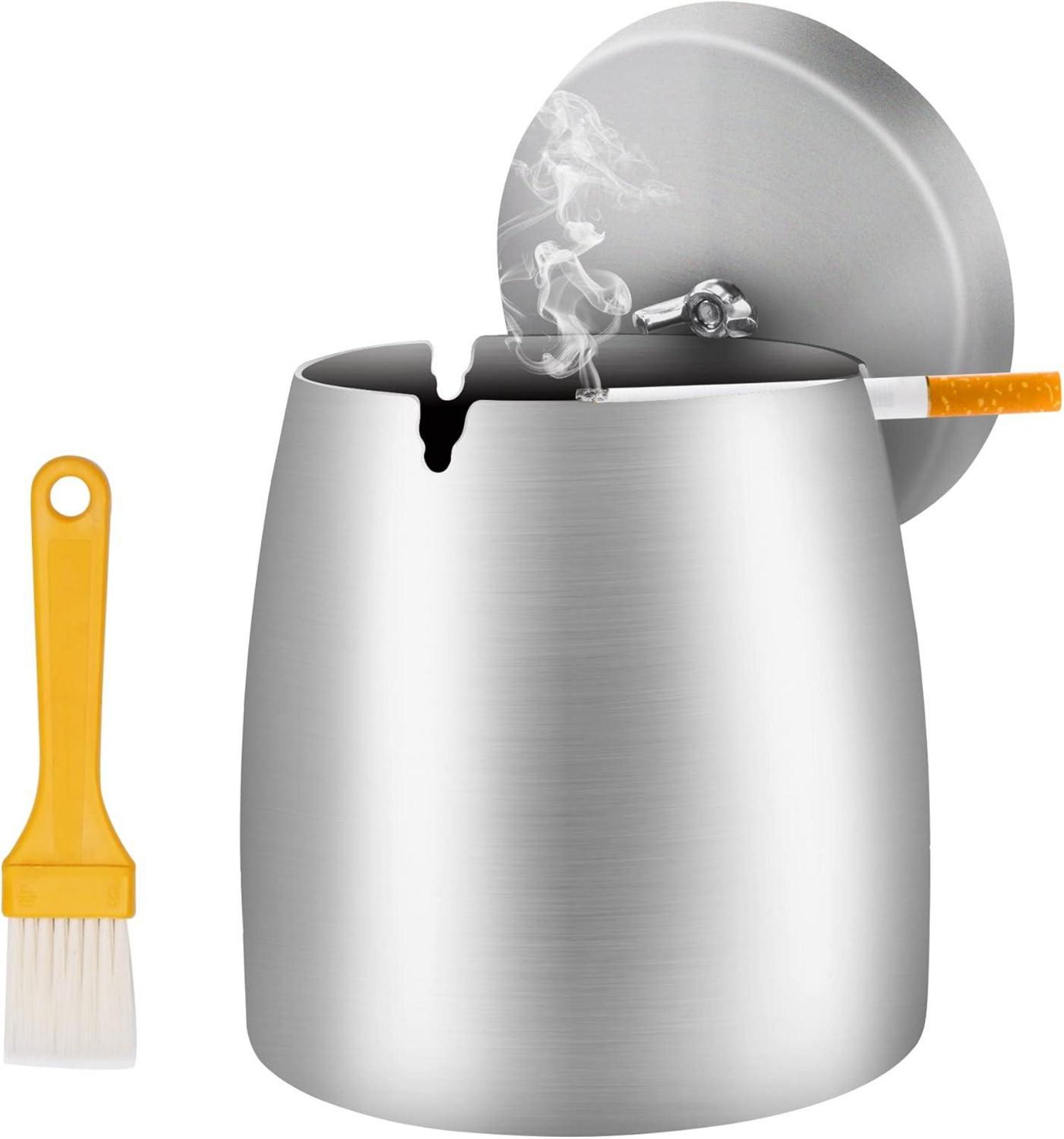 Großer Windgeschützter Outdoor Aschenbecher Edelstahl mit Deckel