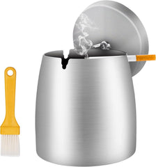 Großer Windgeschützter Outdoor Aschenbecher Edelstahl mit Deckel