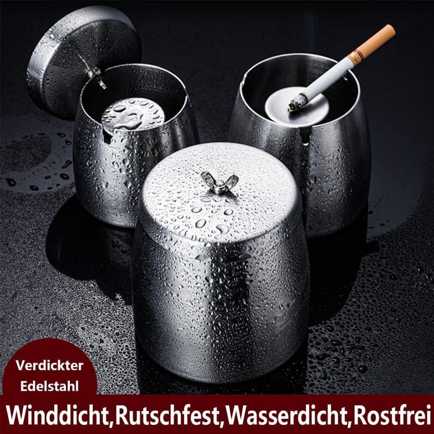 Y-home Groß Outdoor Aschenbecher mit Deckel - Edelstahl Windgeschützt für