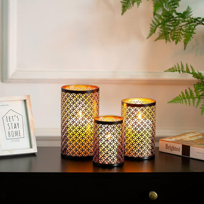 Kerzenhalter Set Schwarz Gold Metall 3er Teelicht