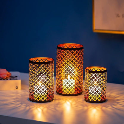 Kerzenhalter Set Schwarz Gold Metall 3er Teelicht