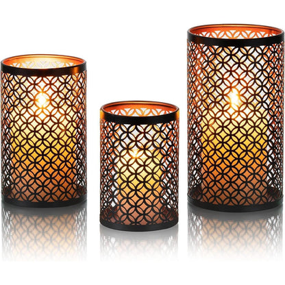 Kerzenhalter Set Schwarz Gold Metall 3er Teelicht