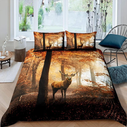 Hirsch Bettwäsche Set Braun 135x200cm Natur Wald Motiv