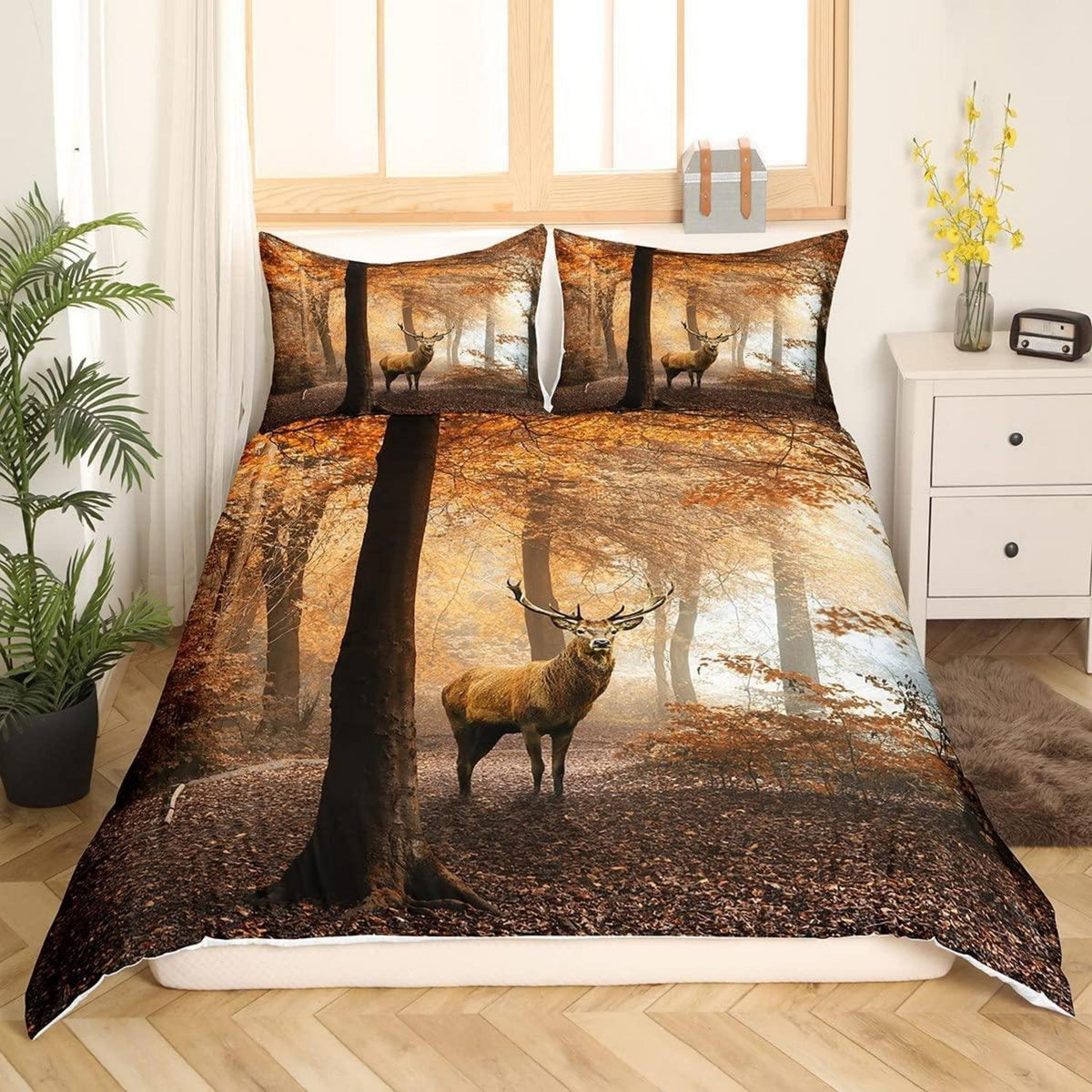 Hirsch Bettwäsche Set Braun 135x200cm Natur Wald Motiv