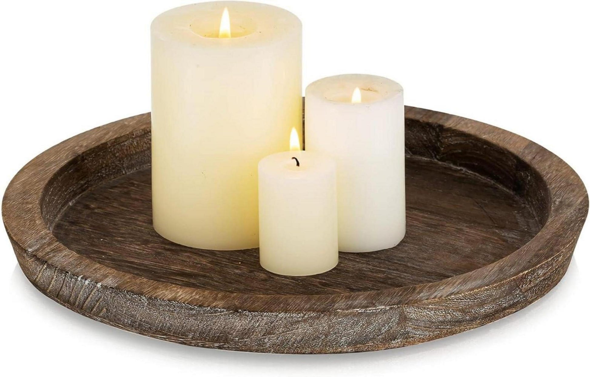 Rundes Holztablett Kerzentablett 29cm Landhaus Stumpenkerzen Teelichter