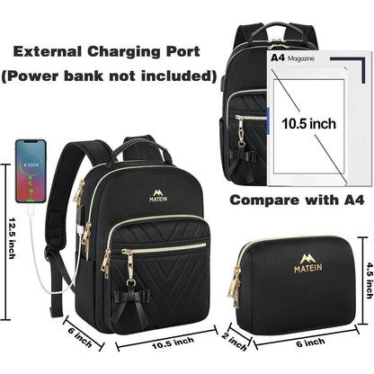 Rucksack Damen Klein Elegant Wasserdicht USB Schwarz