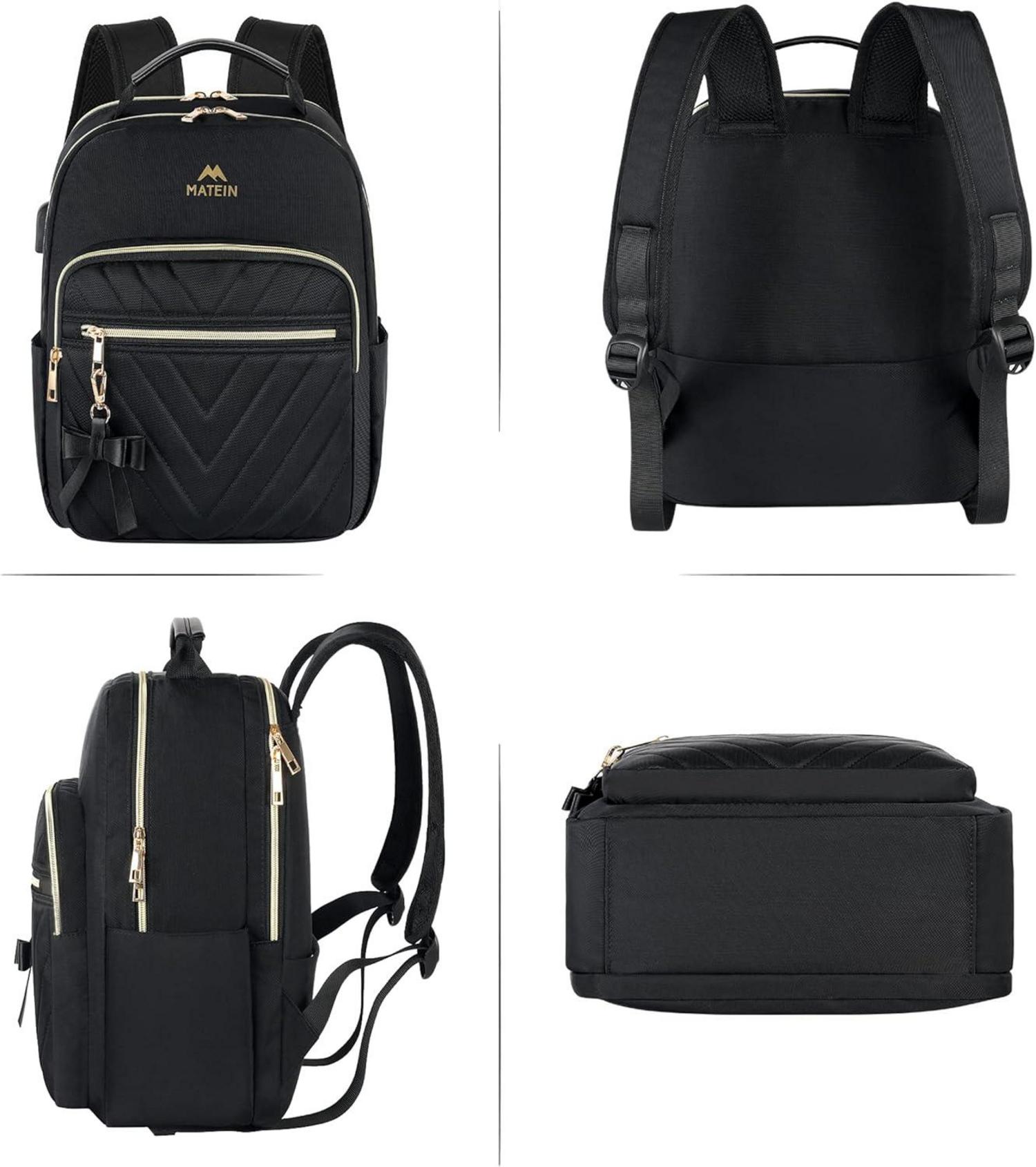 Rucksack Damen Klein Elegant Schulrucksack USB Ladeanschluss Schwarz