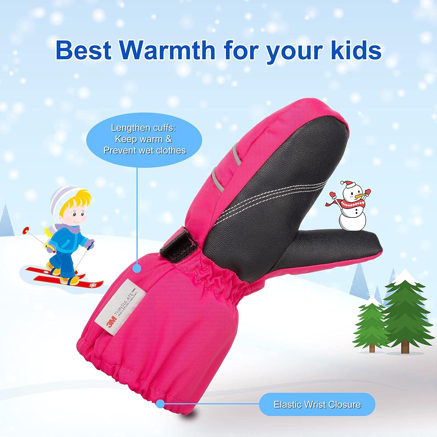 Kinder Skihandschuhe Fäustlinge wasserdicht Winddicht Thermo 6-8 Jahre Rosa