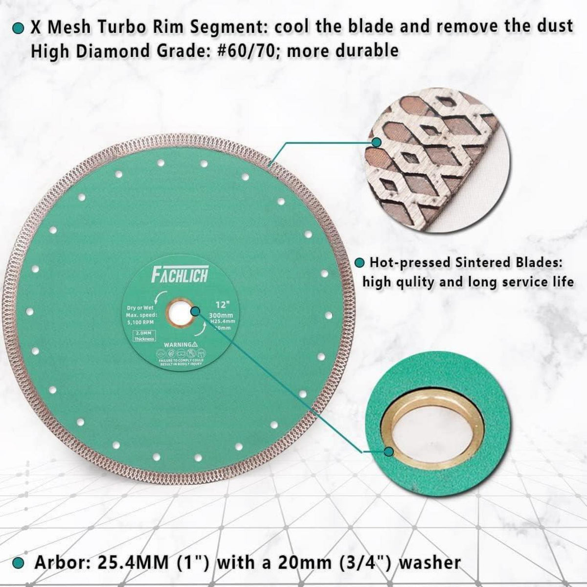 Diamant Trennscheibe 300mm Turbo Mesh für Keramik, Granit