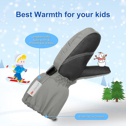 Kinder Skihandschuhe Fäustlinge Thermo warm wasserdicht 2-8 Jahre Grau