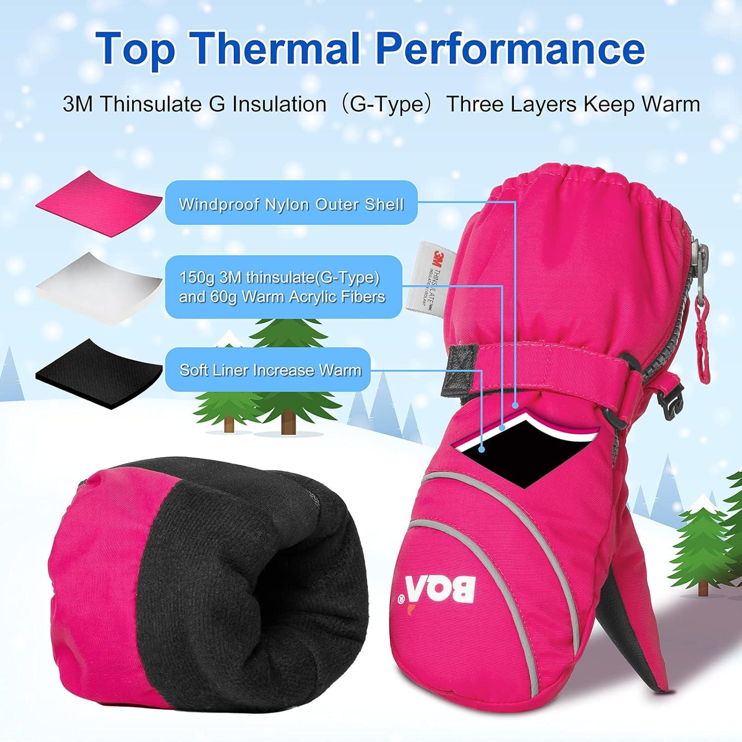 Kinder Skihandschuhe Fäustlinge wasserdicht Winddicht Thermo Winterhandschuhe 4-6 Jahre Rosa