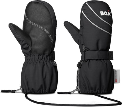 Kinder Skihandschuhe Fäustlinge wasserdicht und warm 4-6 Jahre Schwarz