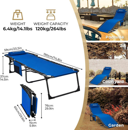 KingCamp Campingliege Sonnenliege Gartenliege blau 2er Set