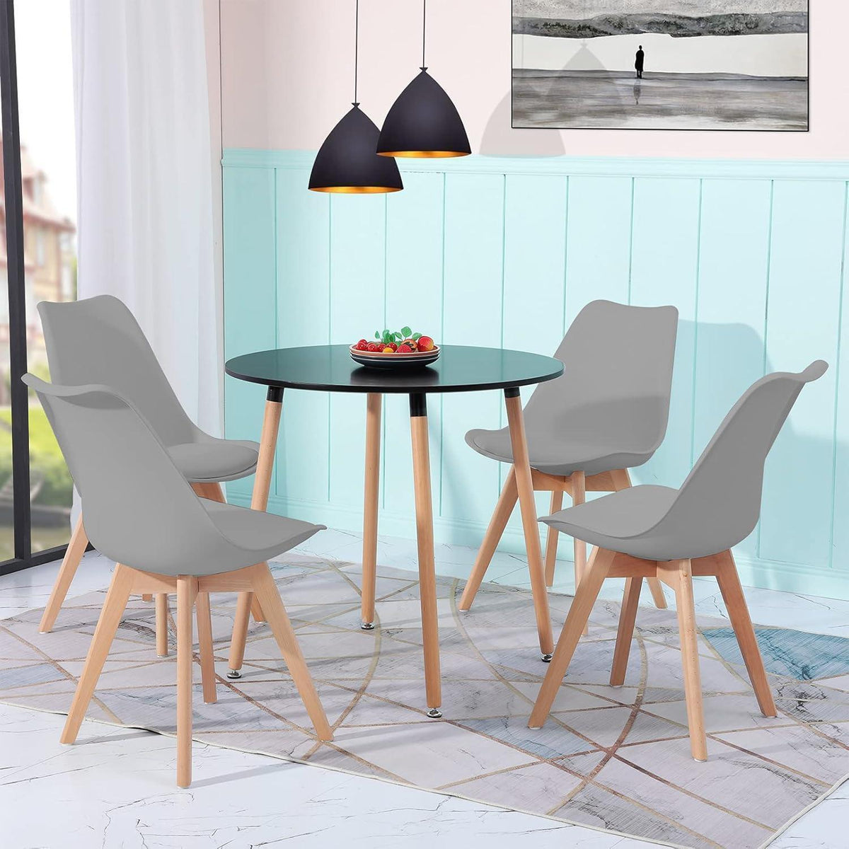Runder Esstisch Set Schwarz Grau | Skandinavisch Holz 80cm