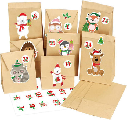 Adventskalender zum Befüllen für Kinder mit 24 Kraftpapiertüten und Aufklebern