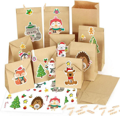 Adventskalender zum Befüllen mit Kraftpapiertüten und Aufklebern
