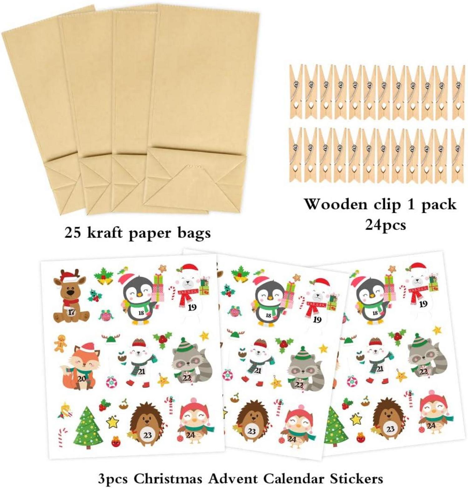 Adventskalender zum Befüllen mit Kraftpapiertüten und Aufklebern