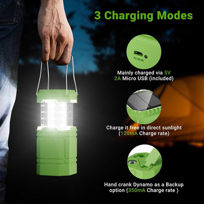 LED Campinglampe Solar Laterne 3000mAh Akku Handkurbel Outdoor Grün