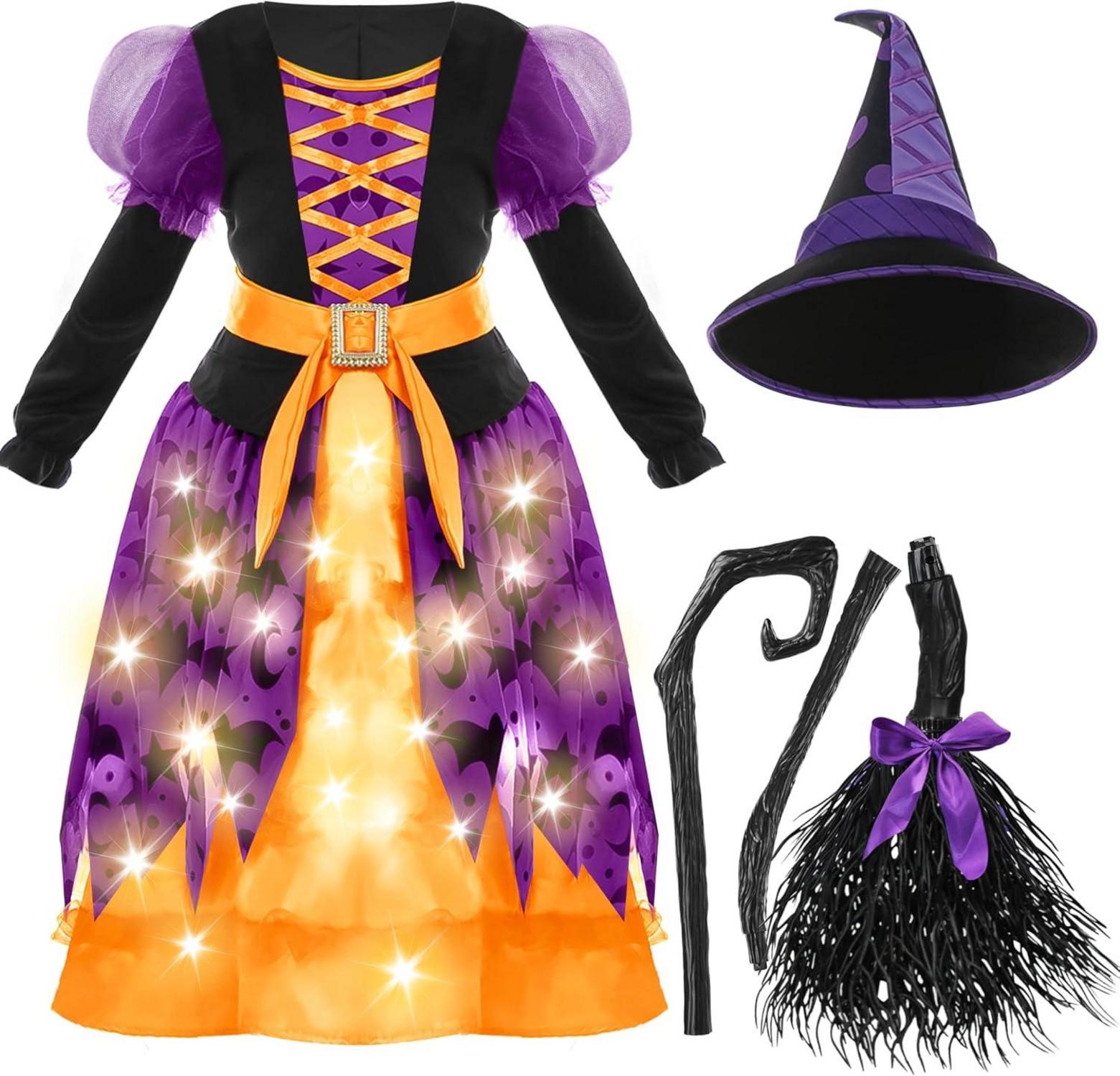Spooktacular Creations Hexenkostüm Mädchen Orange LED Halloween Kleid Set