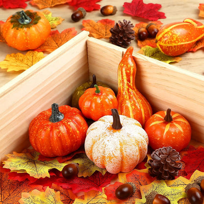 Herbst Deko Set Kürbis Ahornblatt Tannenzapfen Eicheln Halloween