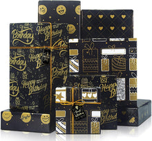 Geschenkpapier Set Schwarzgold-Design 4 Blatt 4 Stück Etikett 1 Rolle