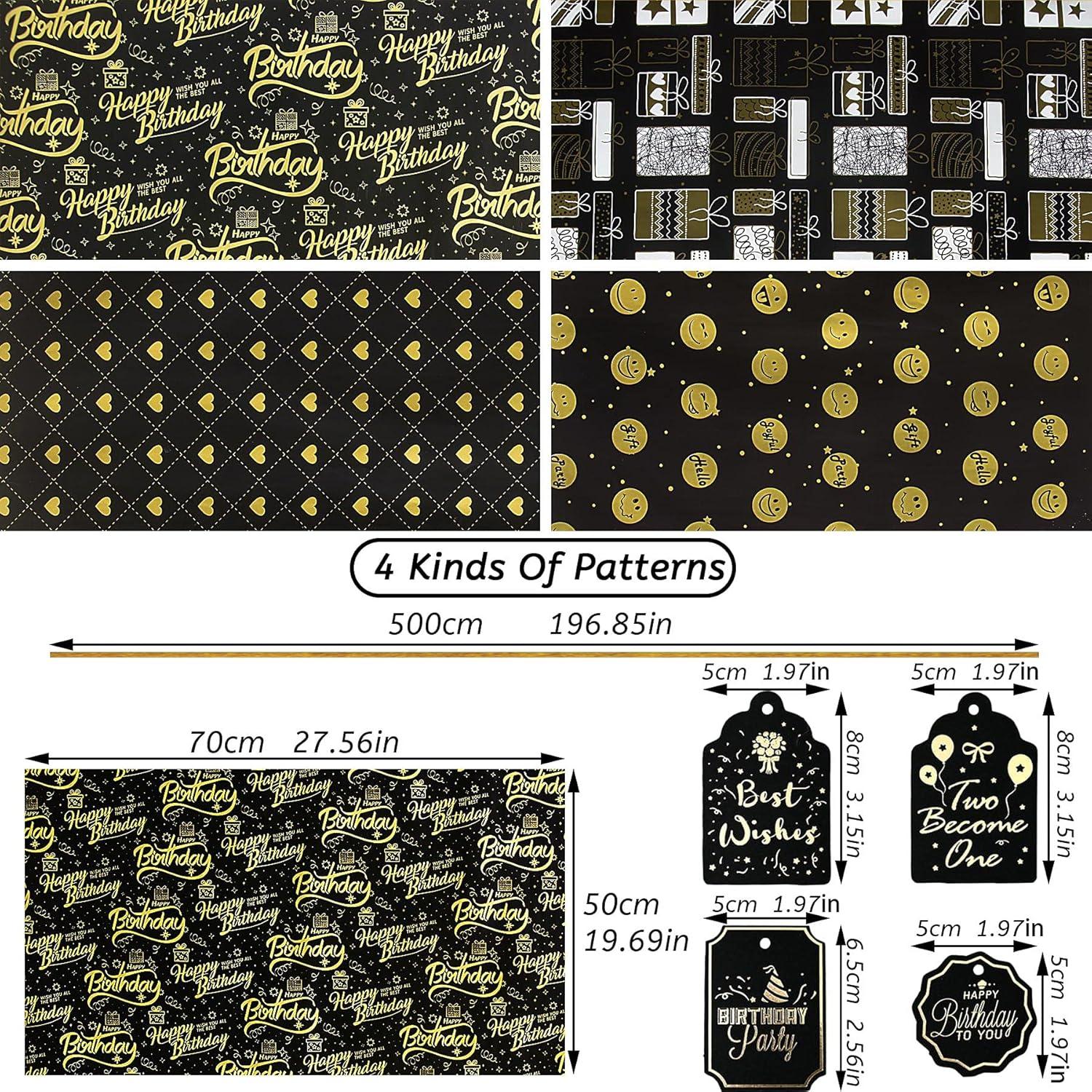 Geschenkpapier Set Schwarzgold Geburtstag Hochzeit 70 x 50 cm