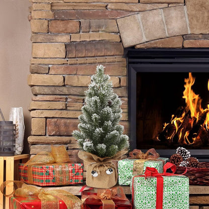 Oairse Mini Weihnachtsbaum 40,6 cm Kiefernzweige Schnee Sackleinen
