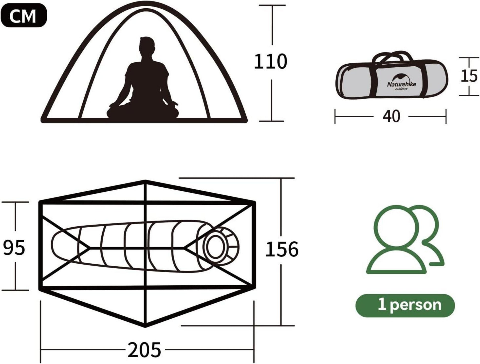 Naturehike Ultraleichtes 1-2 Personen Kuppelzelt wasserdicht und winddicht