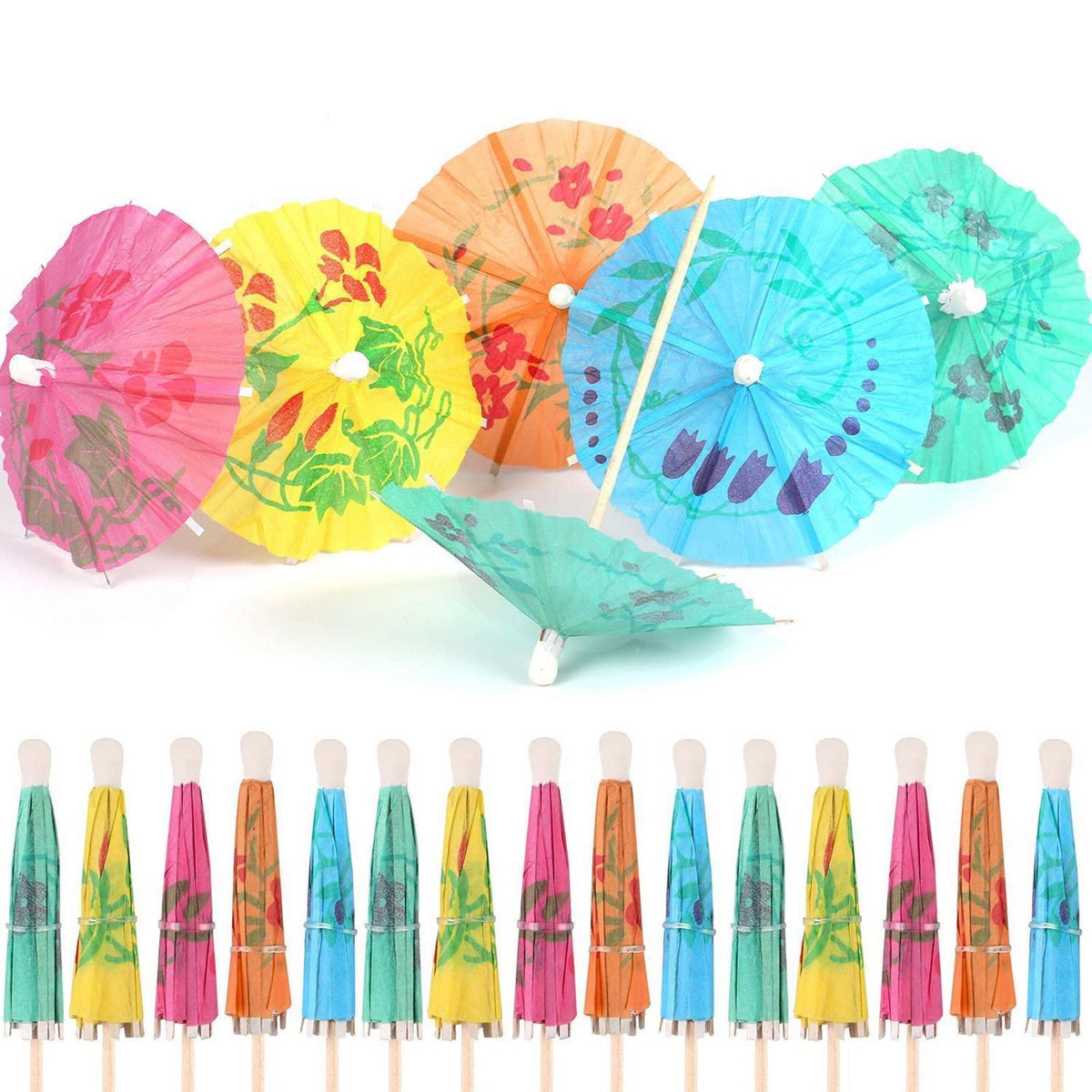60 Cocktail Schirmchen - Bunte Papierschirmchen für Bar & Party