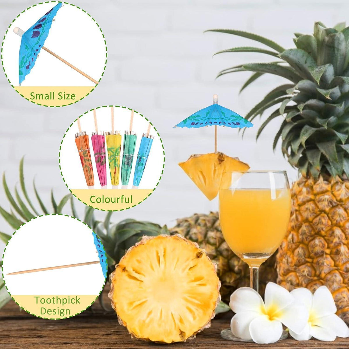 60 Cocktail Schirmchen - Bunte Papierschirmchen für Bar & Party