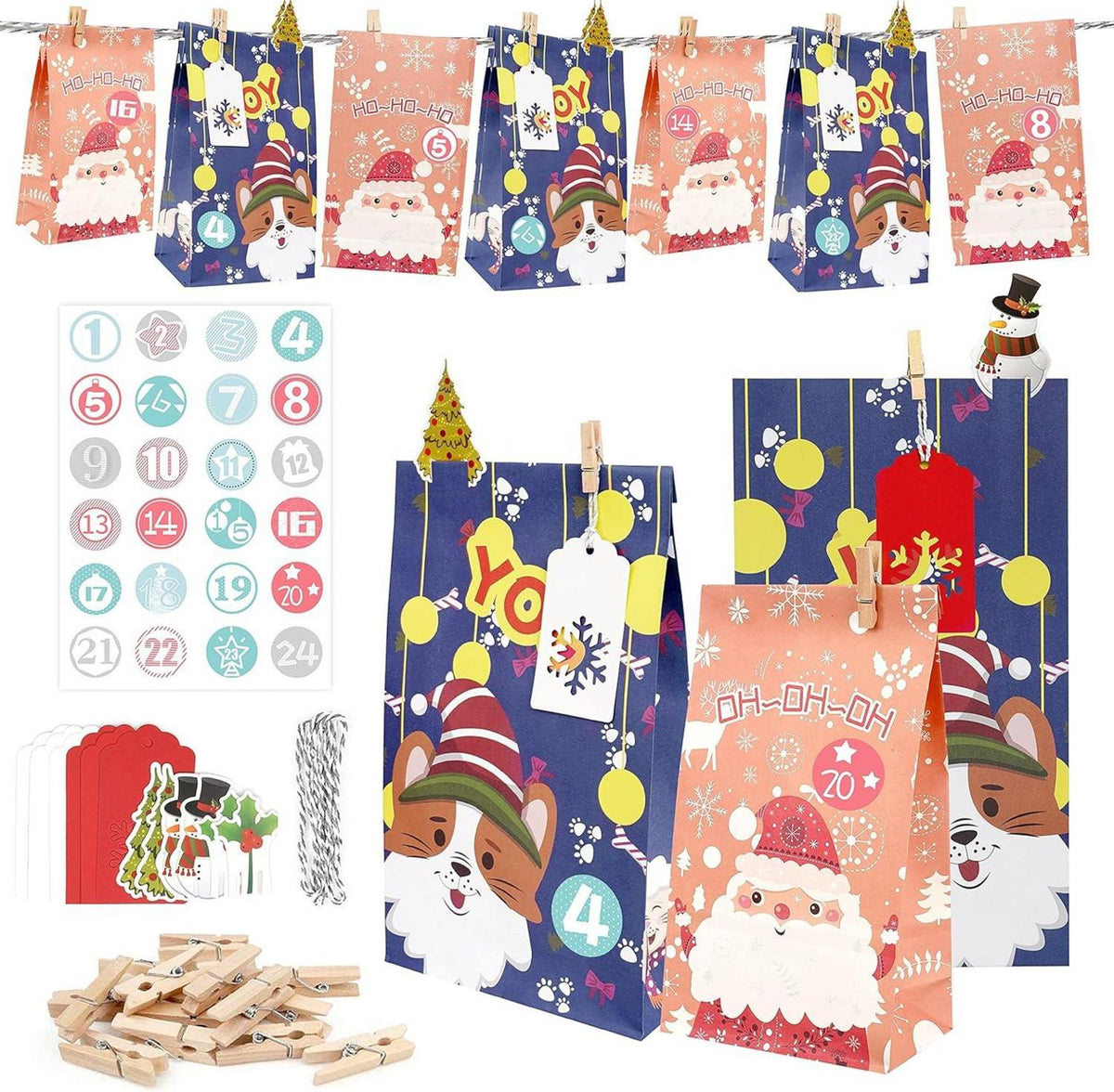 Adventskalender Papptüten Kinder DIY Bastelset Weihnachtskarten