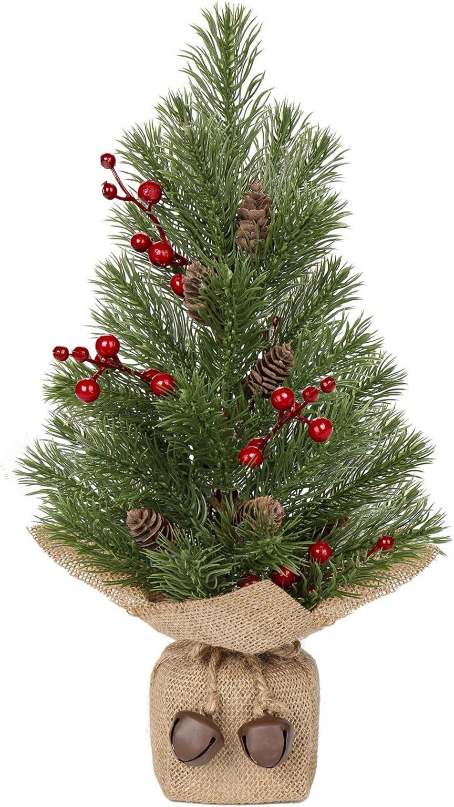 Mini Tabletop Weihnachtsbaum mit Sackleinen Basis 40,6 cm & roten