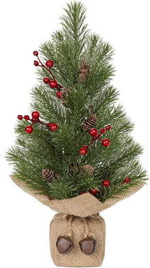 Mini Tabletop Weihnachtsbaum mit Sackleinen Basis 40,6 cm & roten
