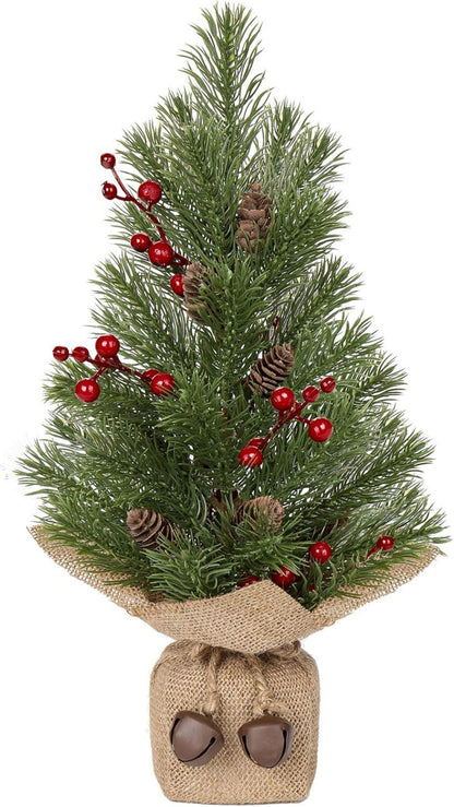Mini Tabletop Weihnachtsbaum mit Sackleinen Basis 40,6 cm & roten
