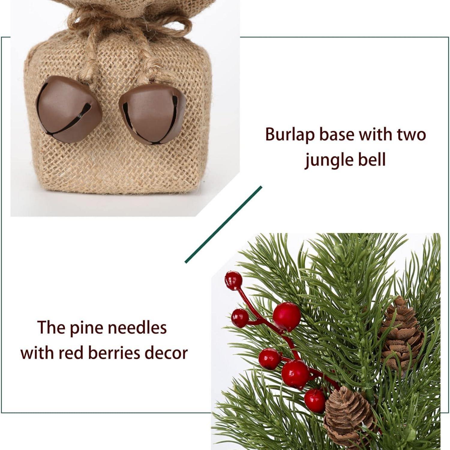 Mini Tabletop Weihnachtsbaum mit Sackleinen Basis 40,6 cm & roten