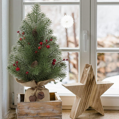 Mini Tisch Weihnachtsbaum 40,6cm Sackleinen Basis Kiefernzweige rote Beeren