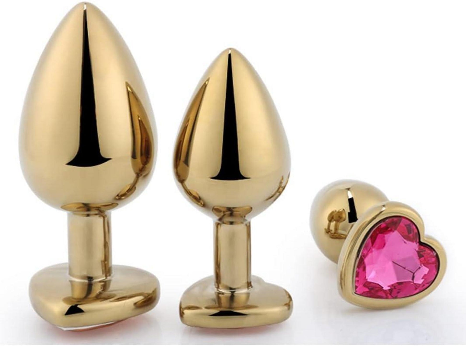 Gold Analplug Set mit Kristall Herzform in 3